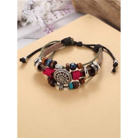 Leather Necklace BeadChoker Adjustable Vintage Turquoise Necklace Handmade Woven - Picture 4 of 8